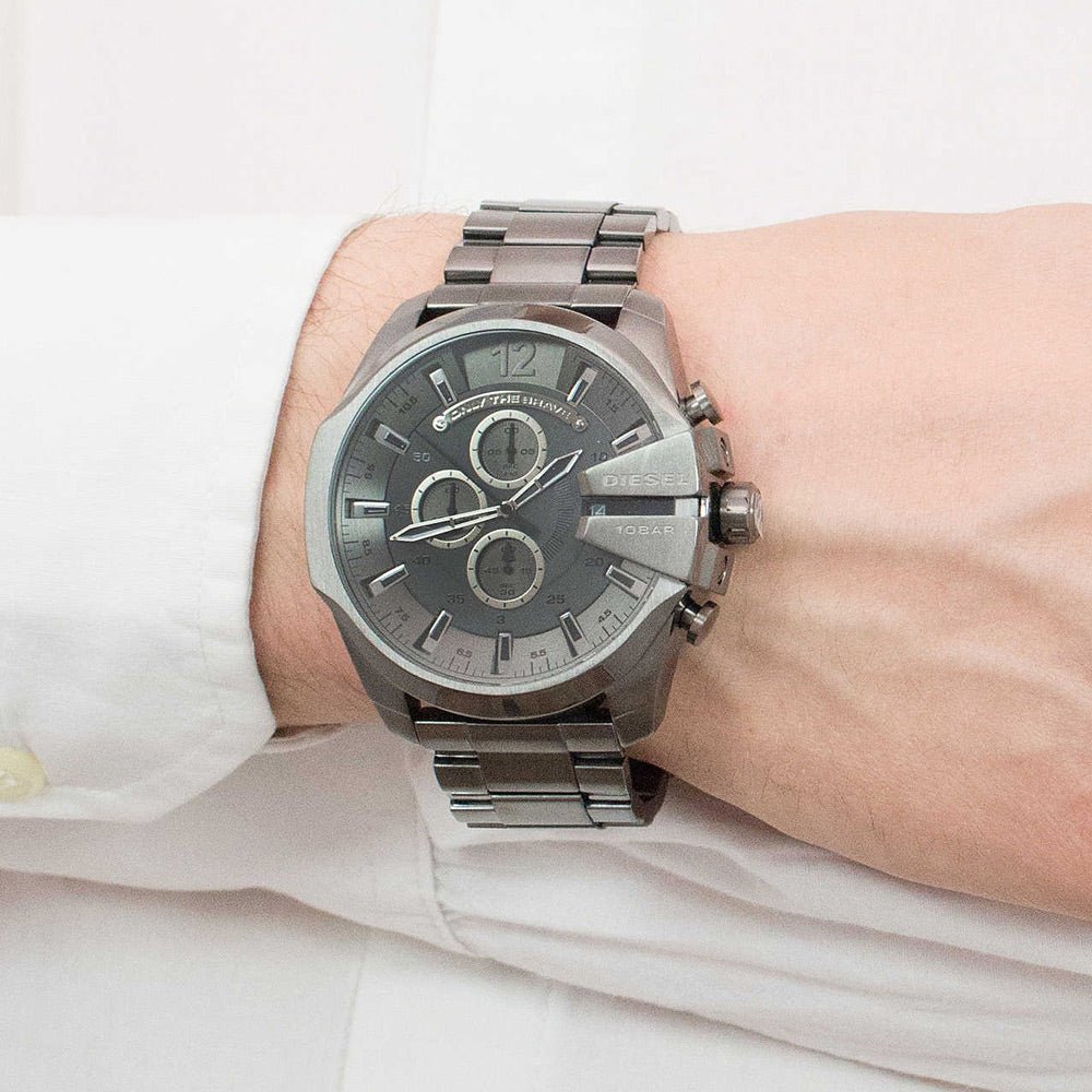 Diesel DZ4282 Mega Chief Chronograph Men's Watch – Grey Dial & Grey Stainless Steel Strap