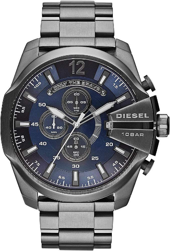 Diesel DZ4329 Mega Chief Chronograph Men's Watch – Blue Dial & Black Stainless Steel Strap